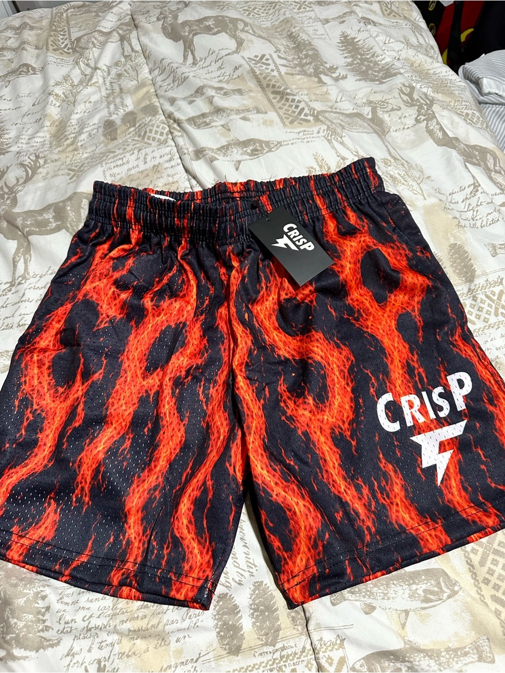 Crispy Unisex Black & Red Flame Print Athletic Shorts